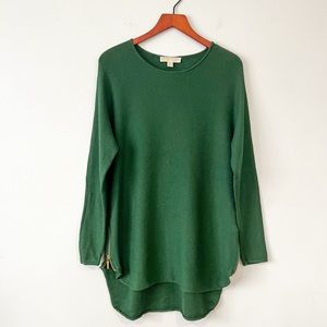 Michael Kors Tunic Sweater Round Neck Gold Hardware Side Zipper Size Large